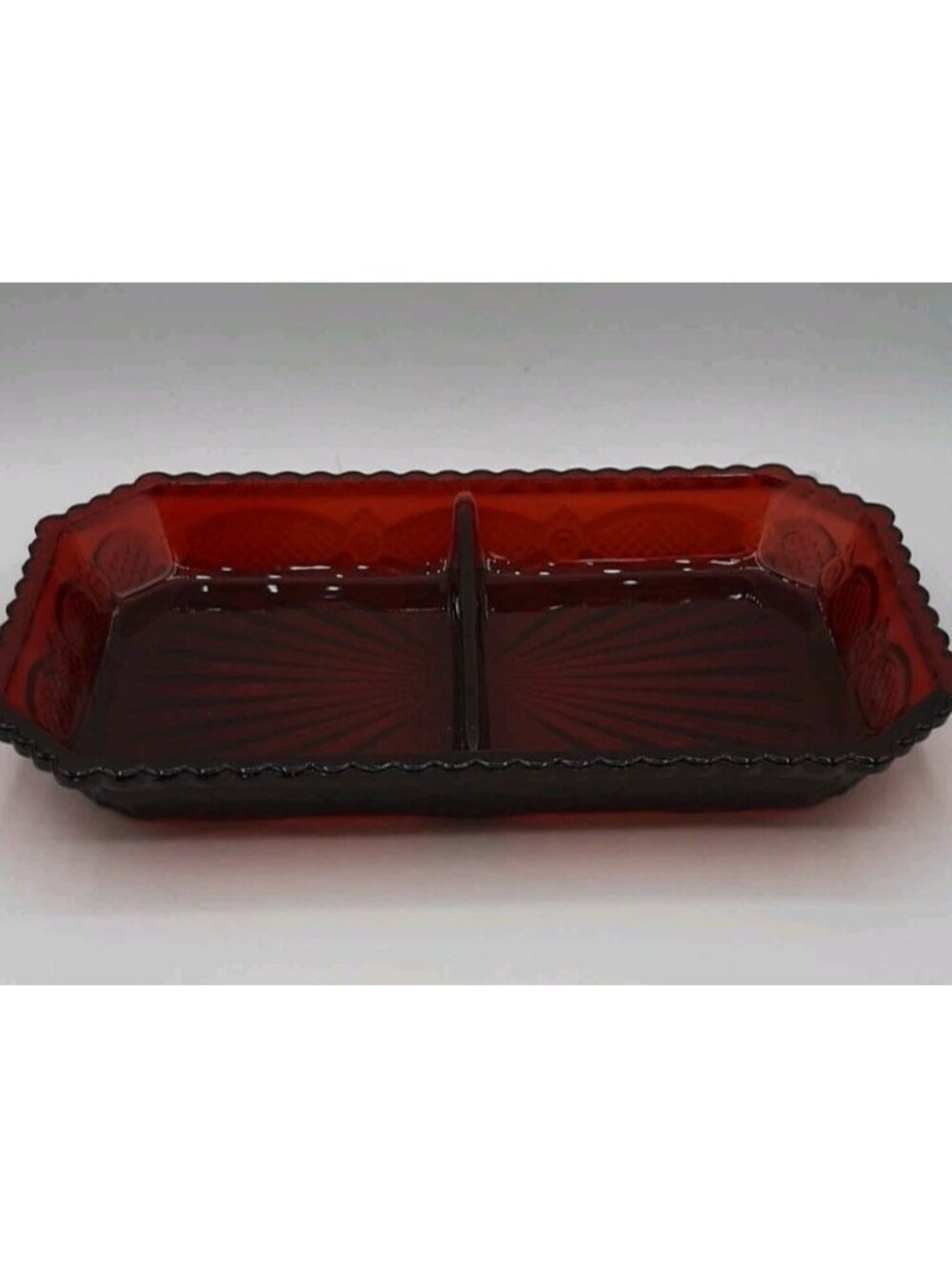 VTG Avon 1876 Cape Cod Ruby Red Glass Divided Relish Dish Serving Tray 2 Part